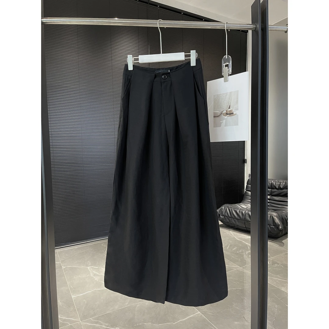 大阔腿黑色休闲麻裤B747