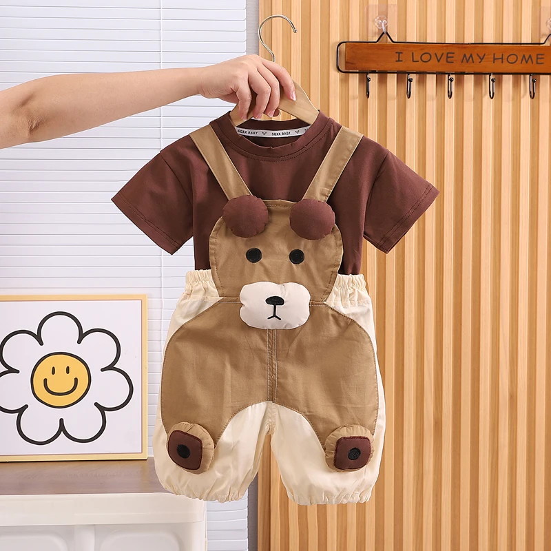 男童夏装套装2025新款婴儿童装洋气女宝宝夏季短袖背带裤两件套潮