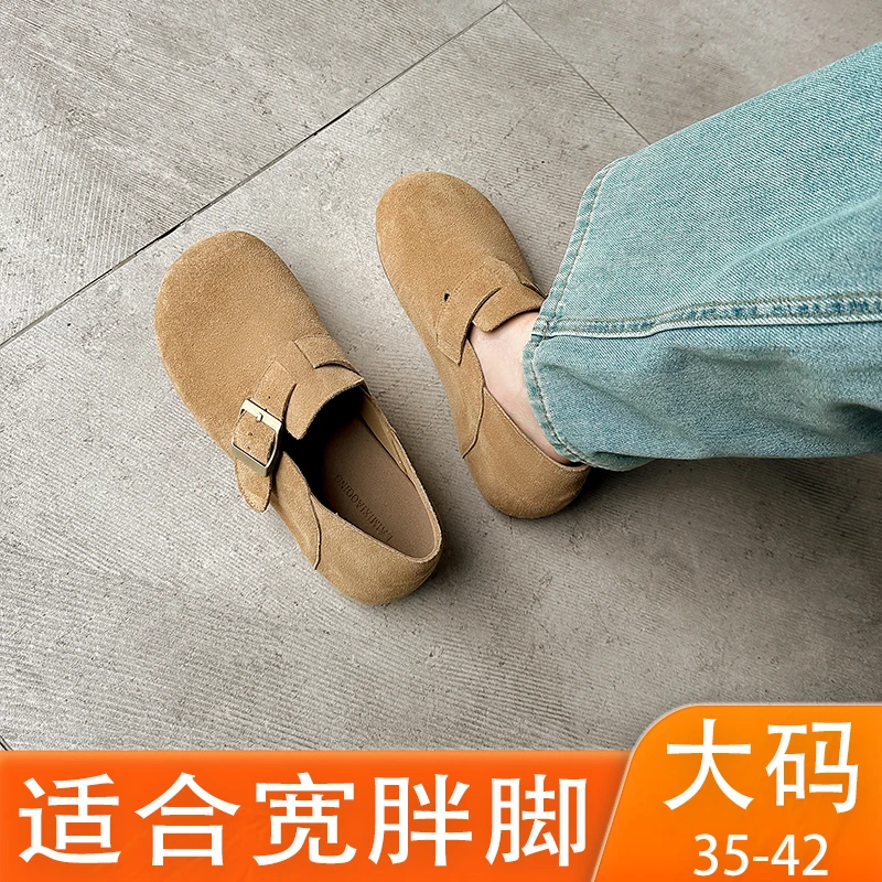 适合宽胖脚~一脚蹬厚底勃肯鞋全包软底一脚蹬复古大码女鞋41-43