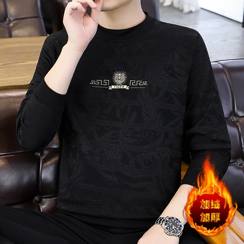 30-50岁冬季男士中青年卫衣半高领男装提花上衣韩版痞帅内搭T恤潮