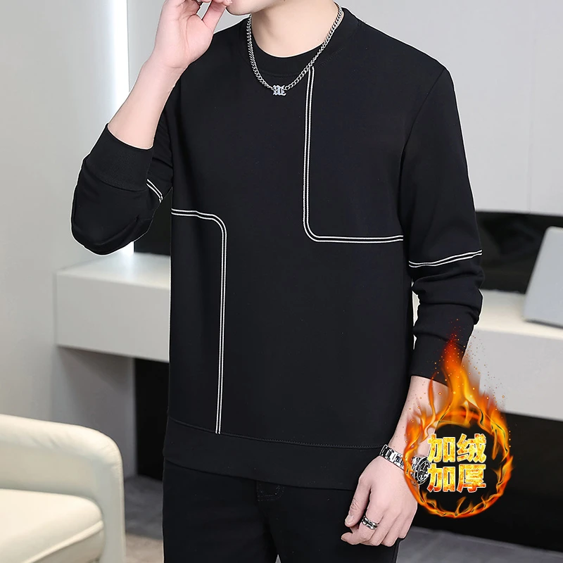 2025秋冬装男士圆领套头卫衣时尚帅气青年潮流百搭体恤休闲打底衫