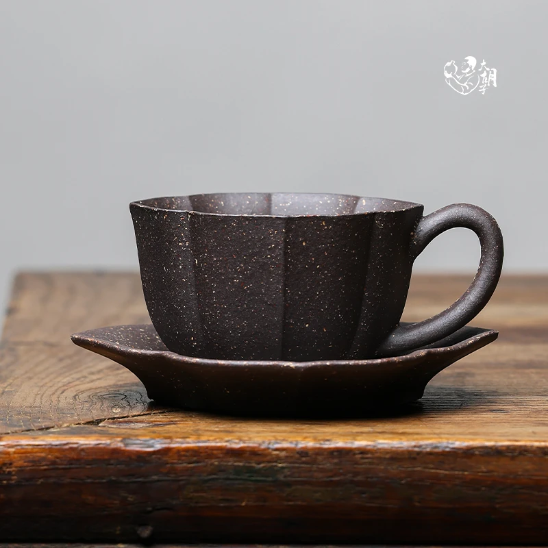紫砂 老紫泥咖啡杯 刘秀云 如菱杯 汤忠仁监制 品茗杯茶杯