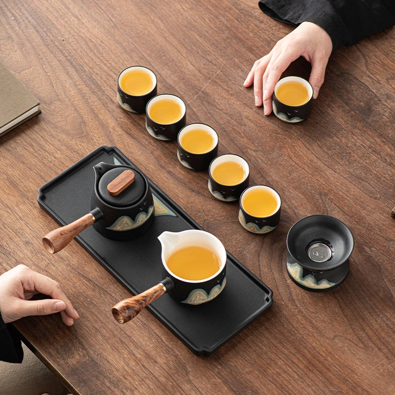 黑陶茶壶功夫茶具办公室泡茶陶瓷茶杯粗陶盖碗家用日式茶具整套装
