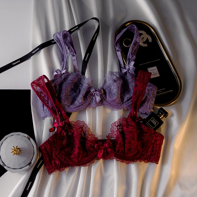 性感蕾丝内衣套女士红色诱惑文胸罩超薄款上托纯欲大胸显小调整型