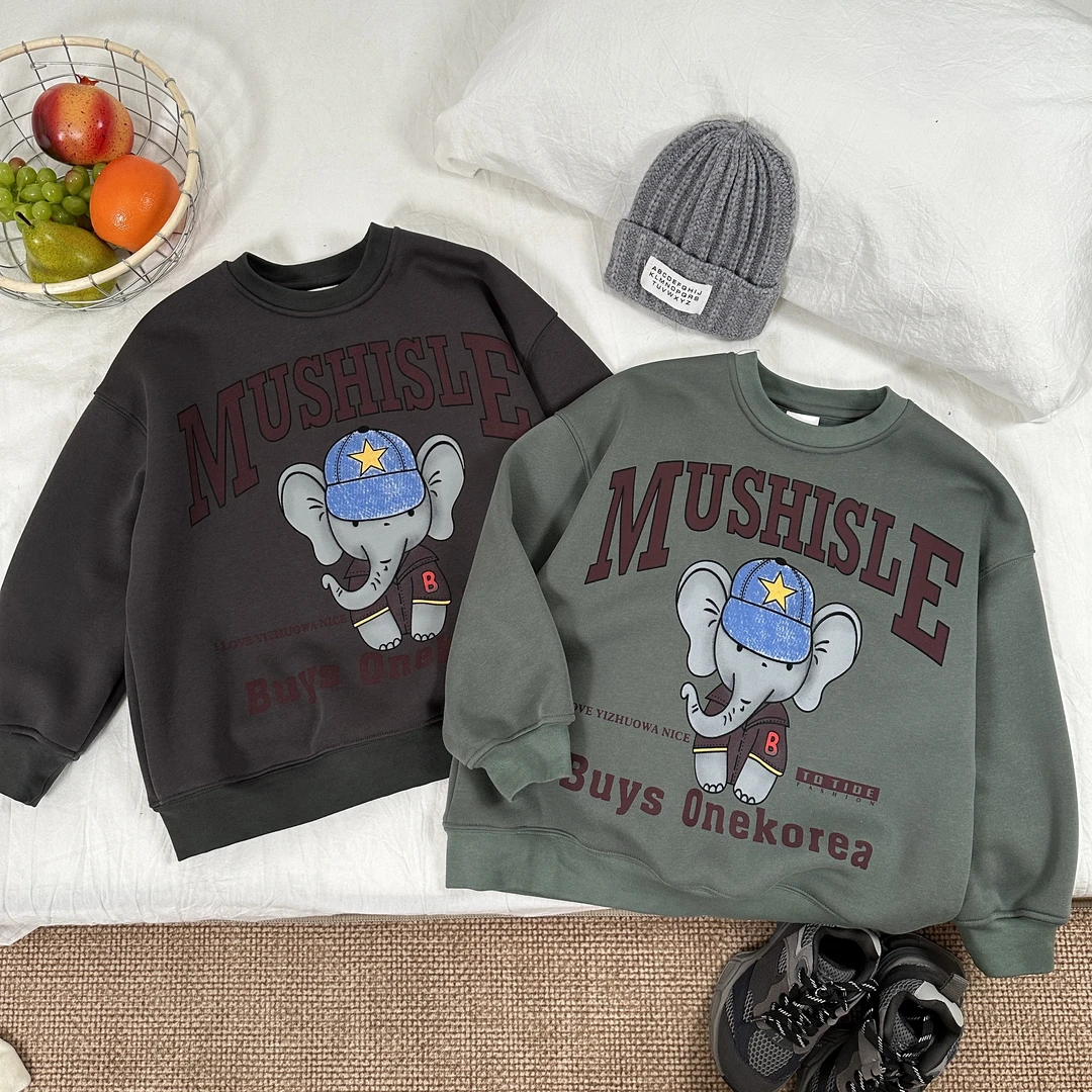 阿又冬季童装儿童男童中大童亲子加绒涂鸦卫衣99206D