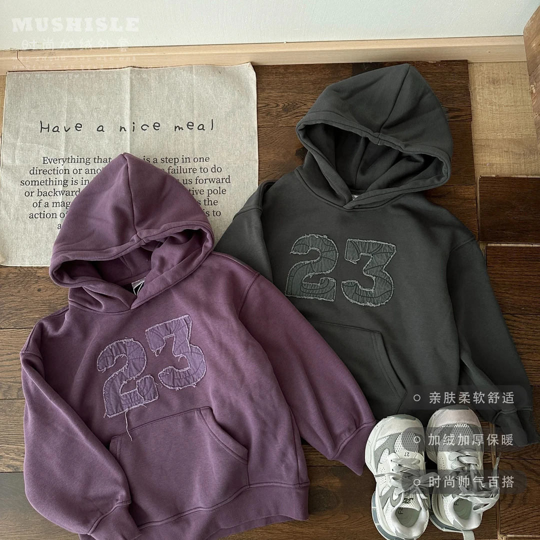 阿又冬季童装男童儿童中大童亲子加绒连帽卫衣99021C