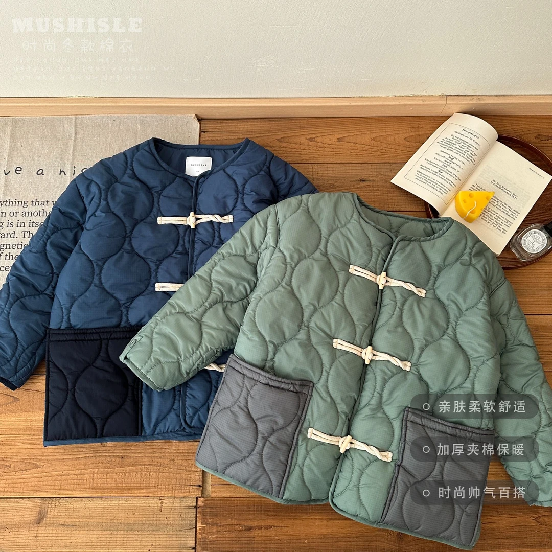 阿又冬季童装儿童男童中大童亲子国风牛角扣棉服99168D