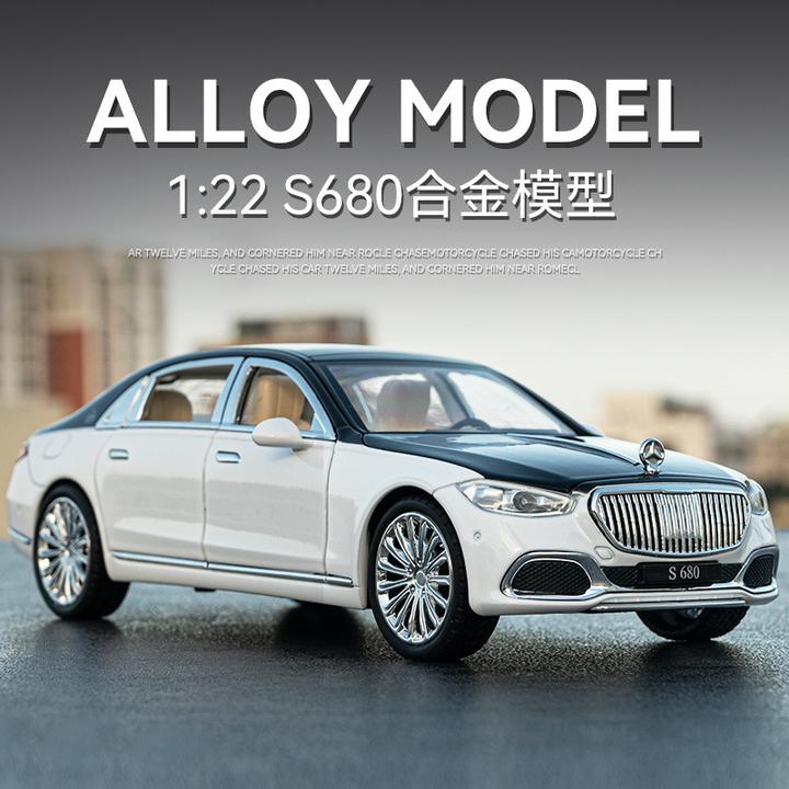 迈巴赫 S680仿真经典锌合金双色拼色汽车模型回力声光多开门摆件