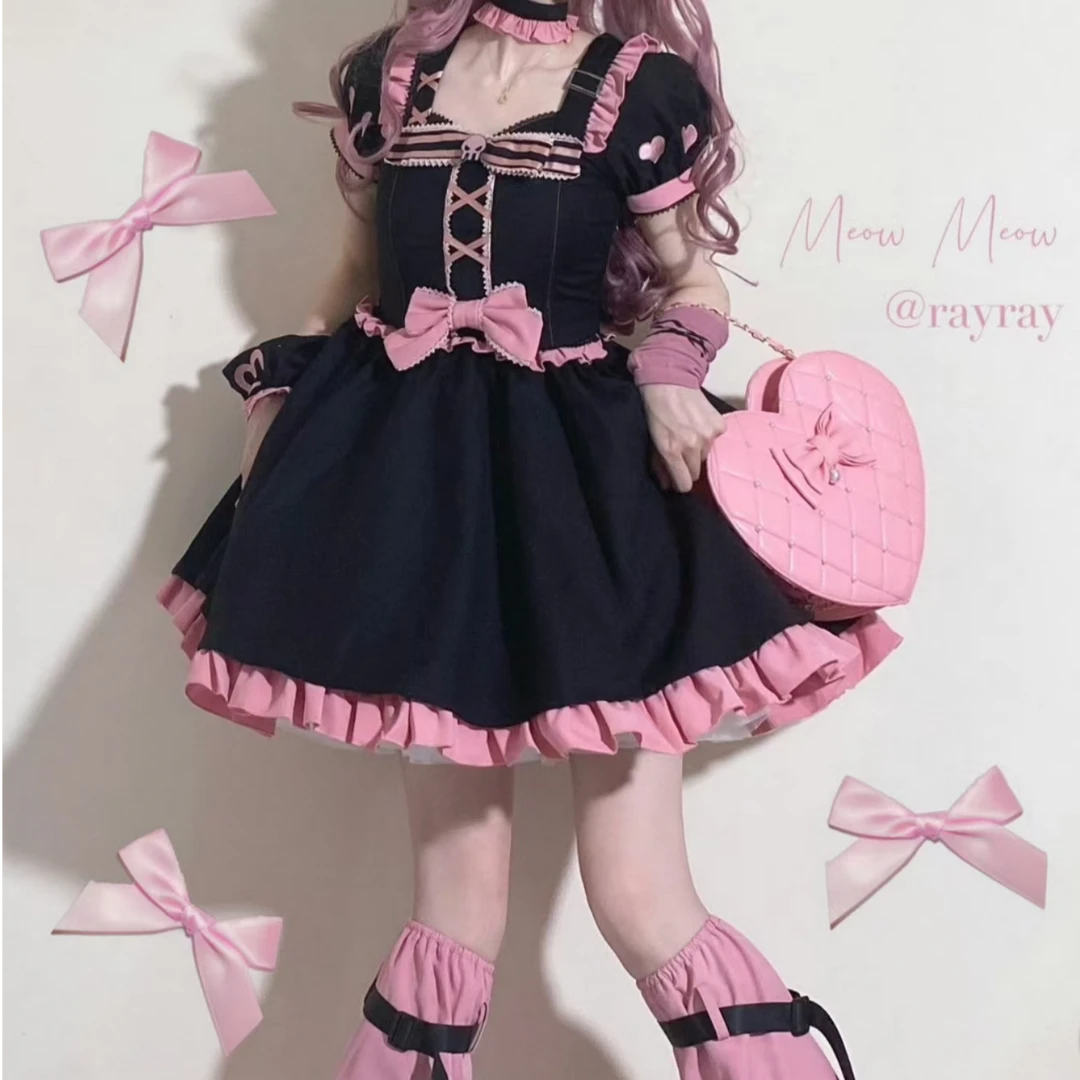 【嗷呜】西瓜气泡水原创lolita黑粉OP软妹连衣裙洋装洛丽塔甜美萝莉