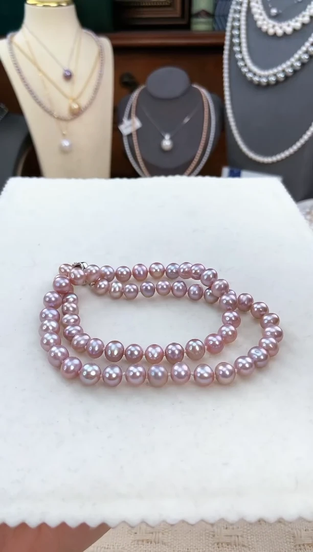 【闪购商品】淡水珍珠项链银S925镶嵌无核天然极光珍珠