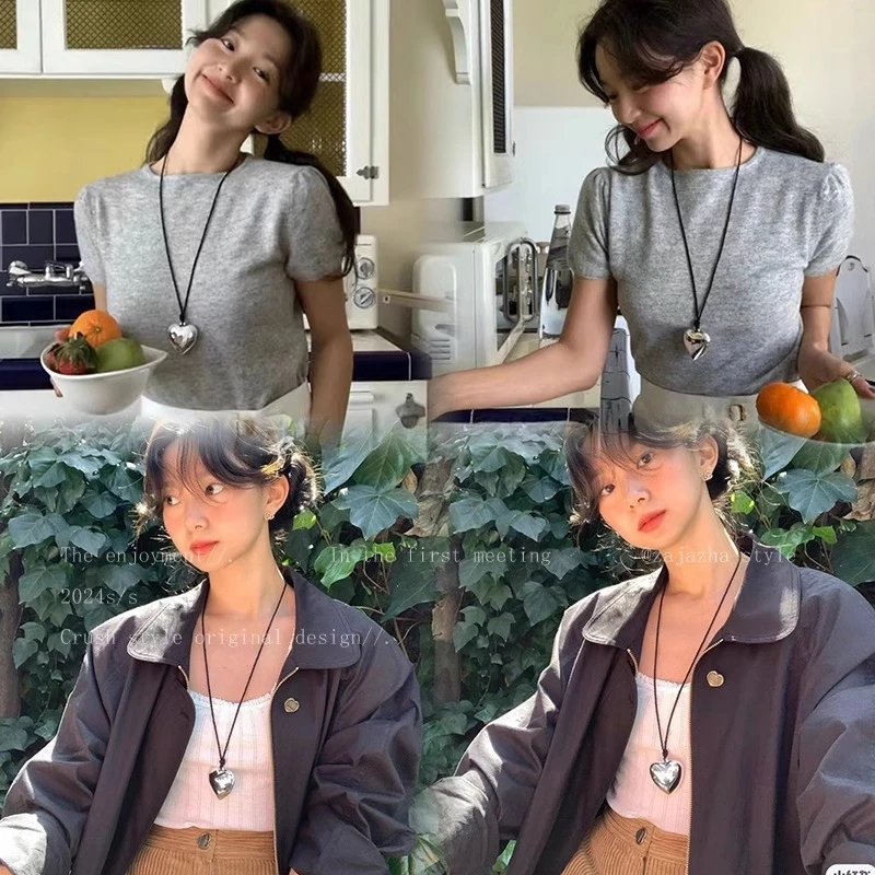 合金大理石项链 爱心项链女2024新款爆款简约冷淡风卫衣链配饰