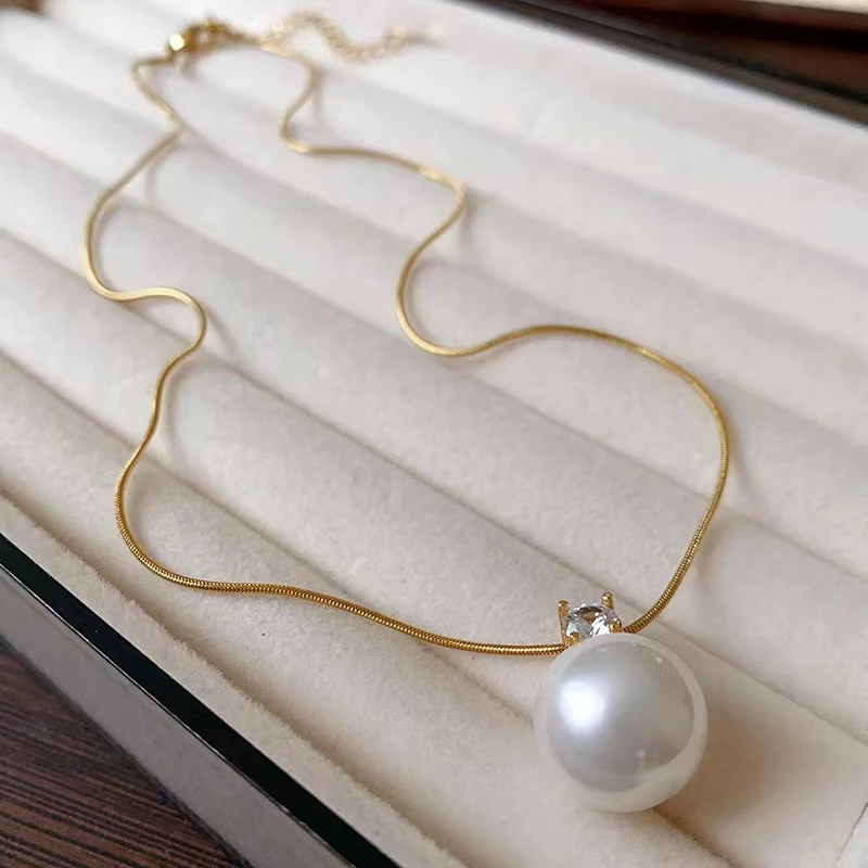 铜合金项链 圆形锆石项链简约气质锁骨链法式复古项饰女