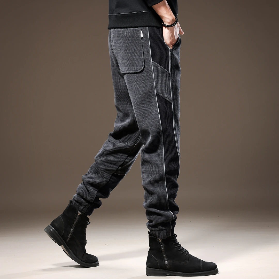 春秋重磅雪尼尔休闲裤男复古宽松大码灯芯绒哈伦束脚运动男士卫裤