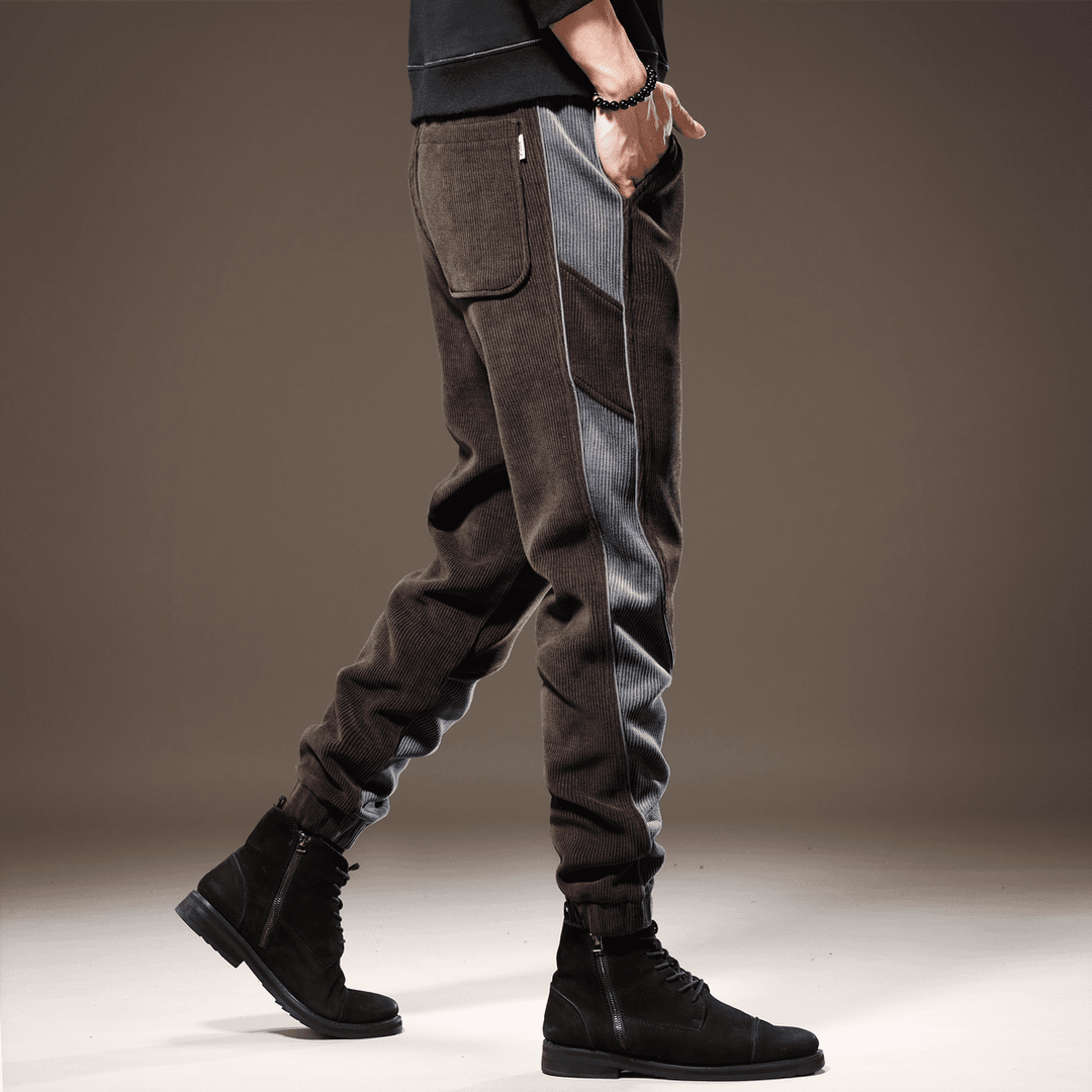 prpk 2023春秋百搭高端拼接雪尼尔卫裤男宽松束脚美式灯芯绒休闲裤子男
