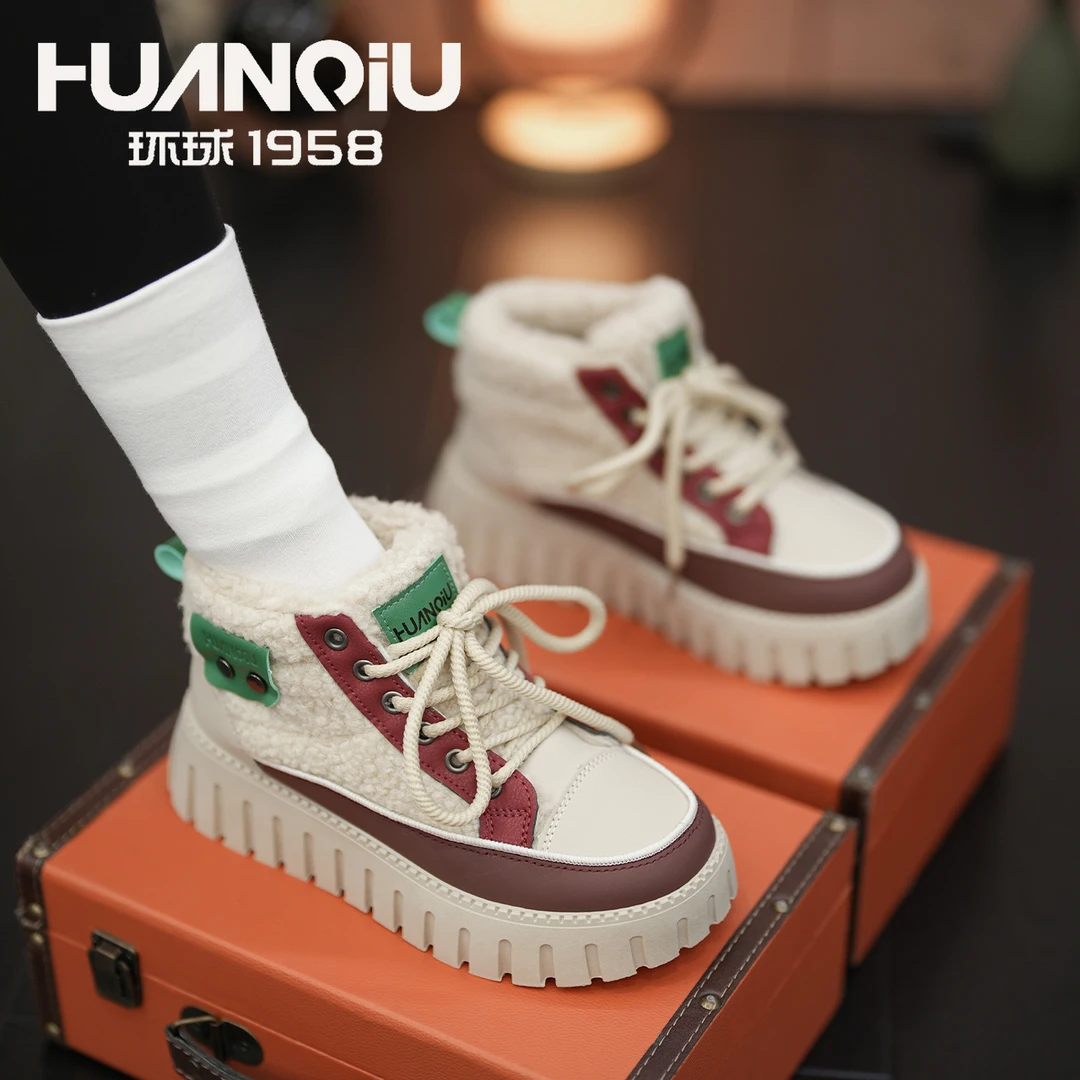 环球高帮加绒棉鞋保暖搭子休闲鞋高颜值厚底秋冬百搭时尚女鞋运动
