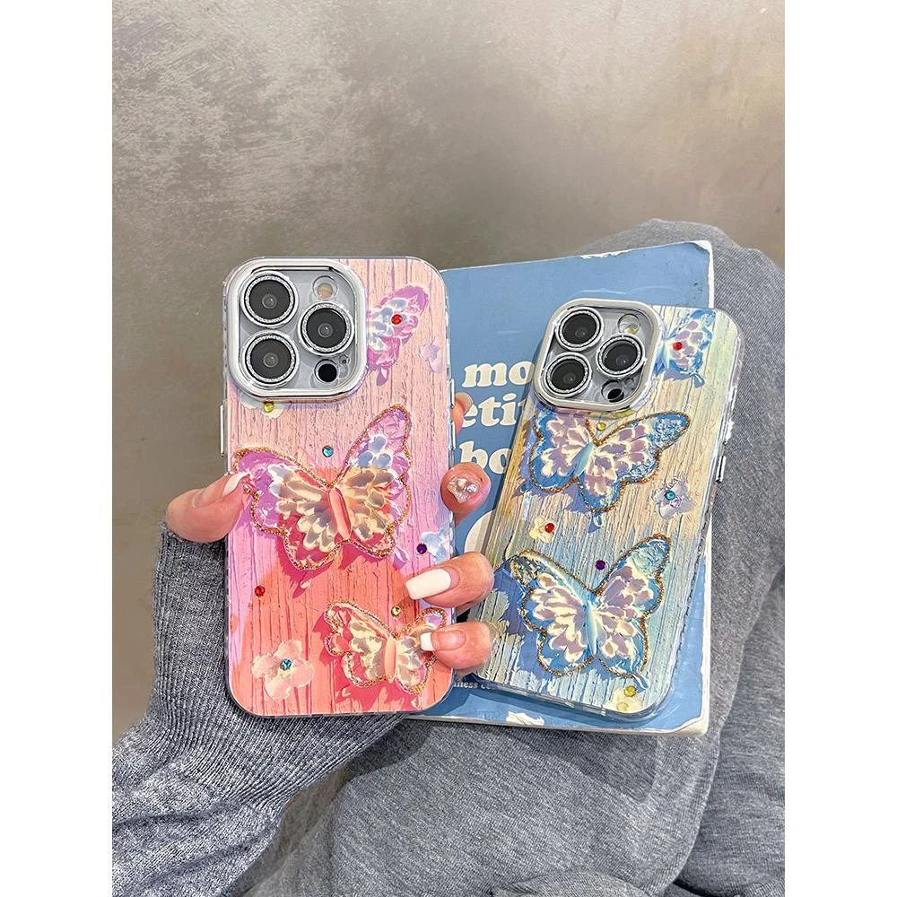日韩油画蝴蝶苹果15pro手机壳iphone14p全包13promax保护套12防摔