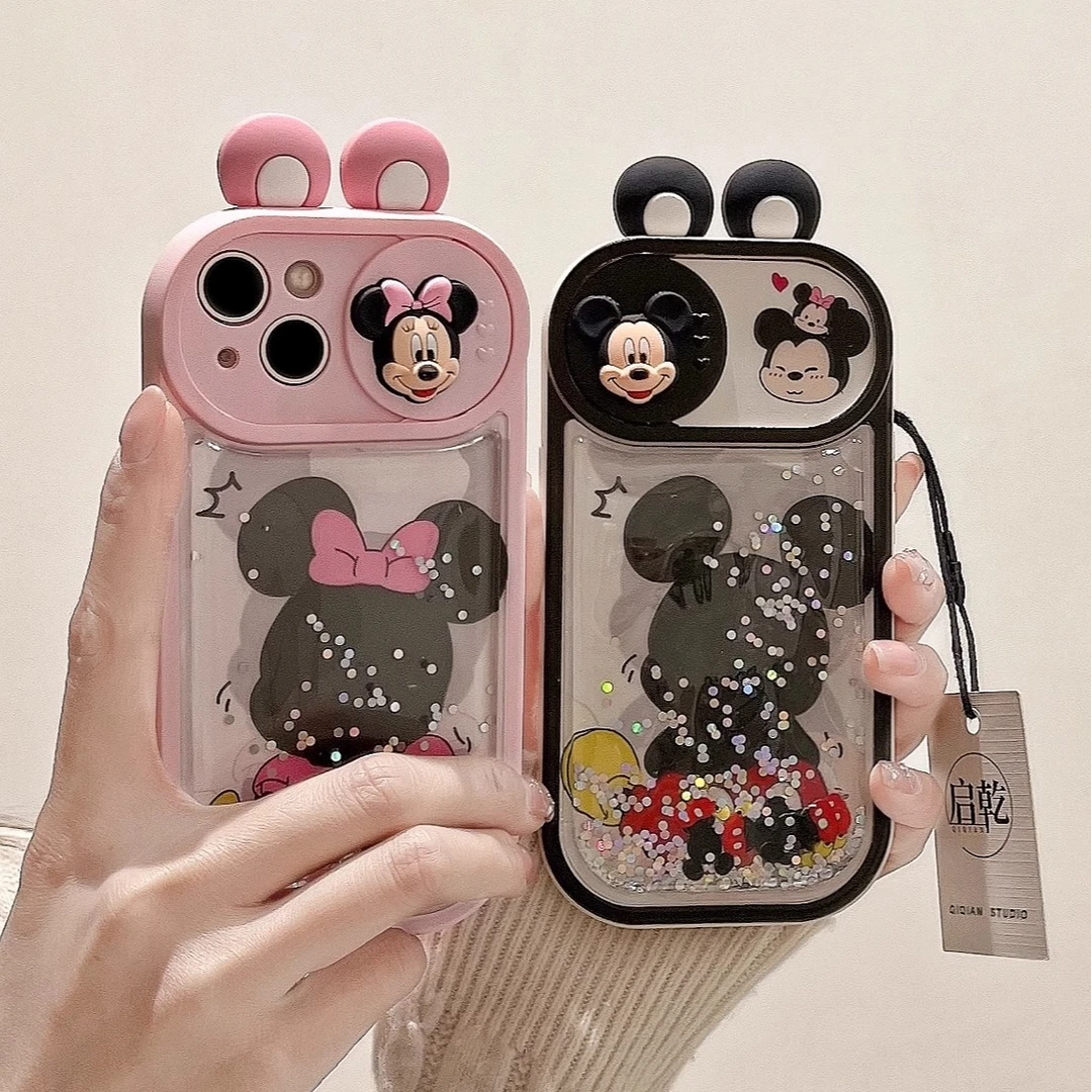 流沙立体卡通米奇iPhone15手机壳苹果14pro全包防摔13硅胶软壳12