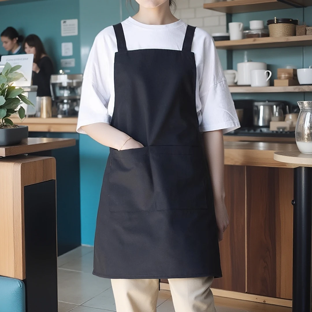 新款耐磨帆布围裙黑色家用厨房工厂咖啡男士女上班美甲定制厚餐饮
