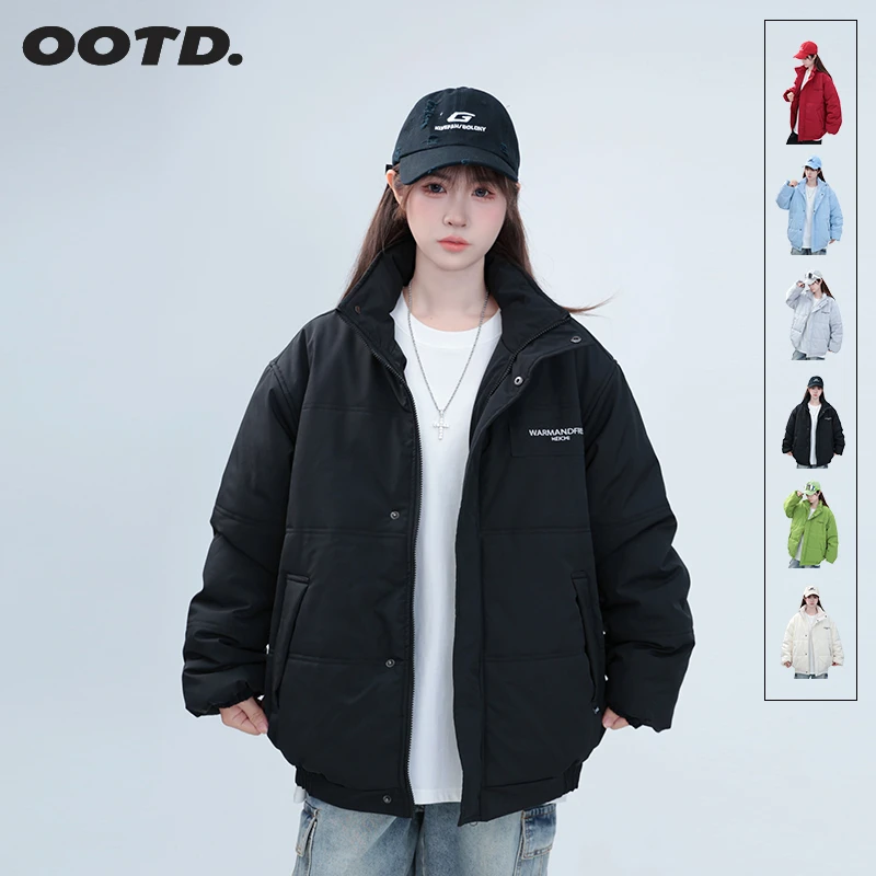 黑迟原创破坏风英文刺绣国潮美式棉衣男女冬加厚情侣面包服 MY06