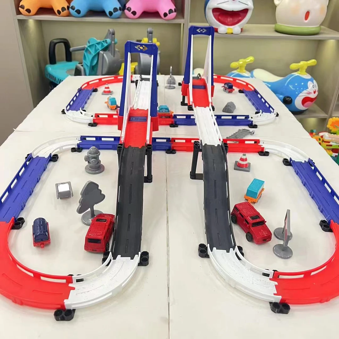 【蓝白轨道车拼装玩具】+【赠送1辆电动车】 颜色款式随机