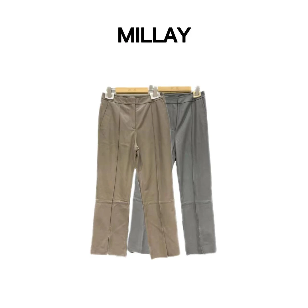 -LA VIDA- 【好版型】两色柔软中缝裤脚开叉皮裤