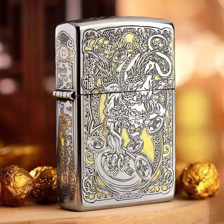 Zippo打火机镀铬祥云貔貅防风煤油打火机男士送礼物DYJ1