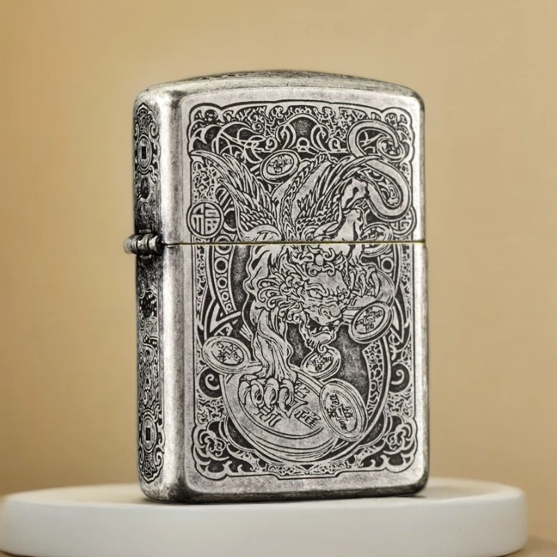 zippo打火机正品之宝正版古银盔甲招财进宝貔貅打火机DY9912DK