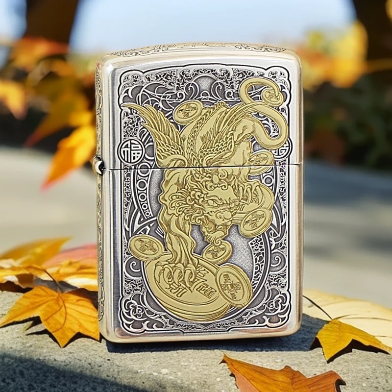 zippo打火机162盔甲双色深雕招财貔貅防风之宝蛇年礼物DY9912DK