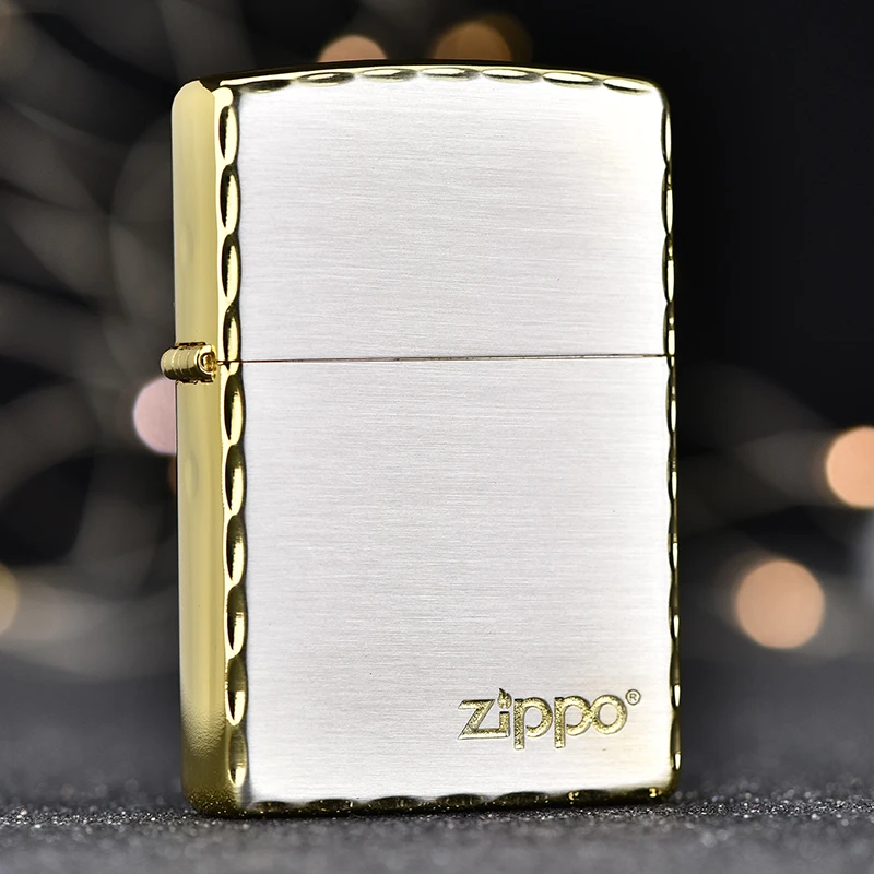 zippo打火机正品限量版镀金咬边标志白金商标之宝煤油防风送男友