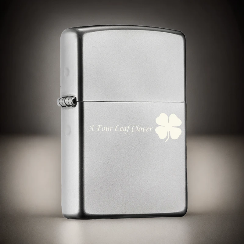 【精选】zippo打火机正品205镀铬磨砂四叶草之宝防风送男友DY9902US