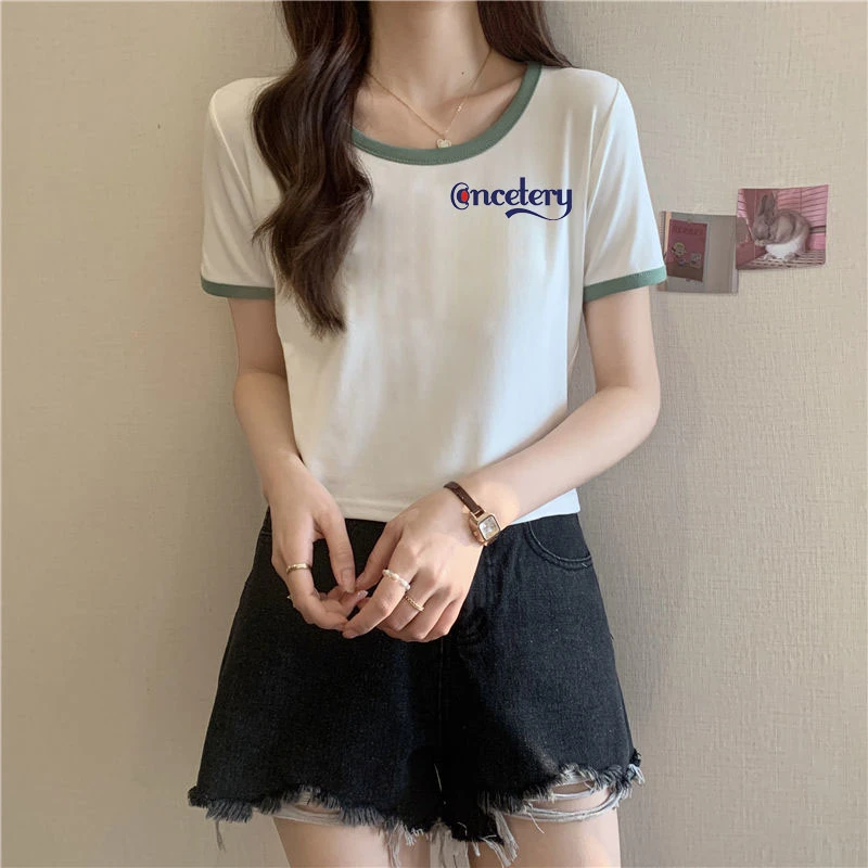 （曼钿短袖.-鱼鱼）新款短袖撤柜圆领百搭半袖韩版上衣