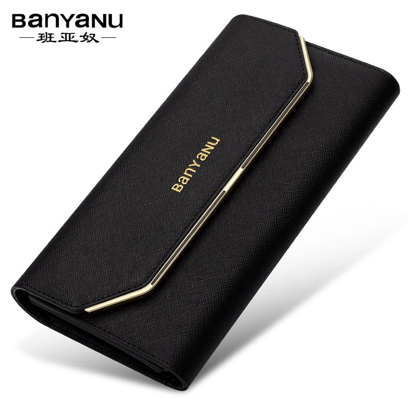 班亚奴真皮钱包女长款2024新款三折皮夹简约时尚百搭女士钱夹正品