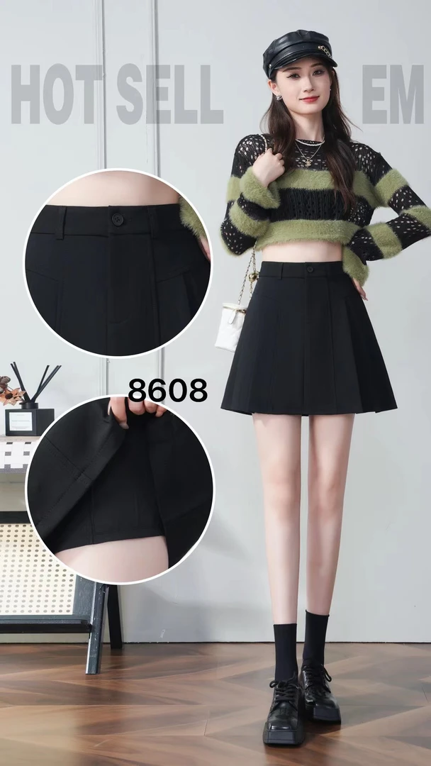 半身裙防走光百褶裙2024新款高腰显瘦显高百a字短简约款式8187