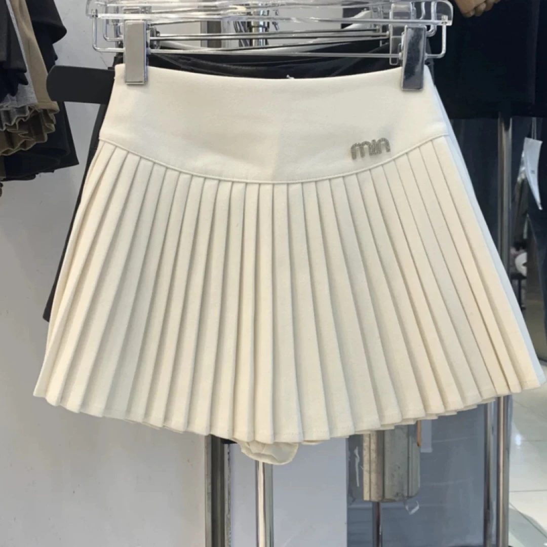 M家2023秋冬新款打底A字短裙女韩版高腰显瘦防走光百搭百褶半身裙