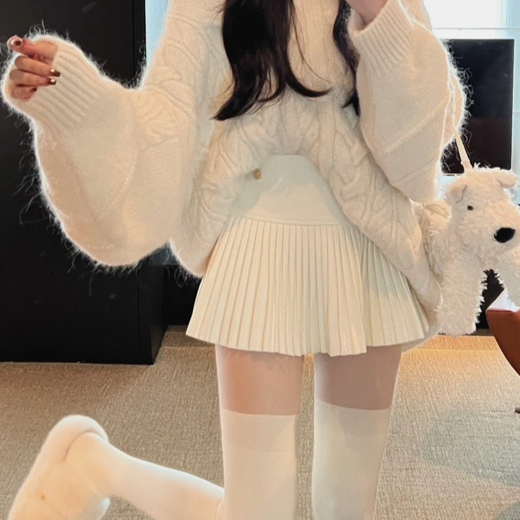 2025秋冬新款时尚辣妹显瘦毛呢百褶短裙针织百褶裙毛线短裙半身裙