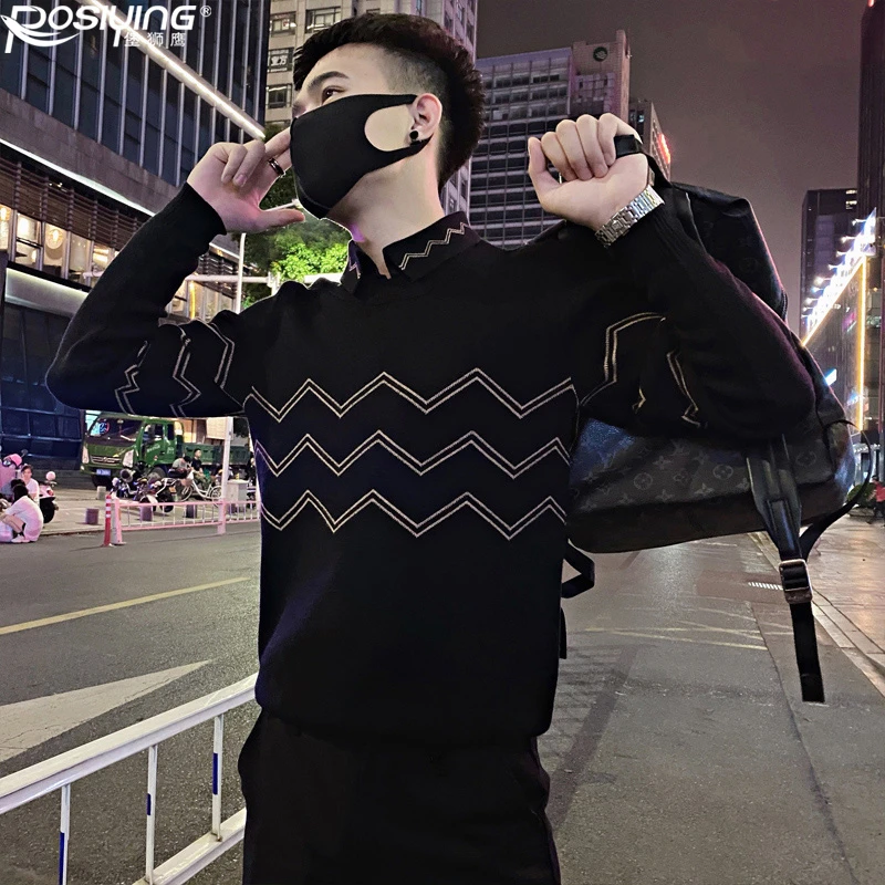假两件毛衣男士2022秋冬季潮流内搭打底衫加绒线衣痞帅针织衫外套
