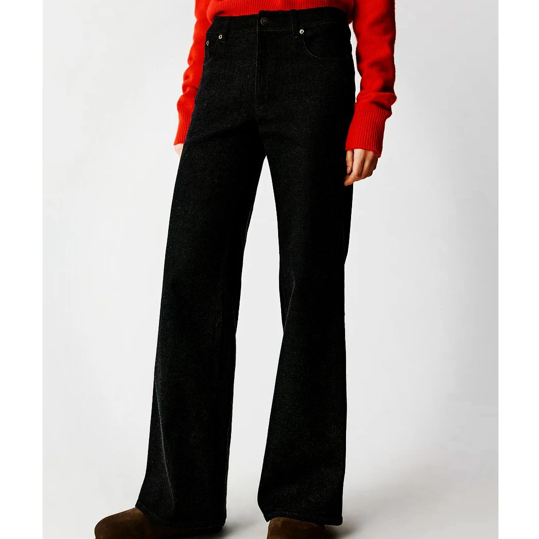 XY810【土壤牛仔】禾女装2024新款超弹牛仔加绒加厚阔腿裤