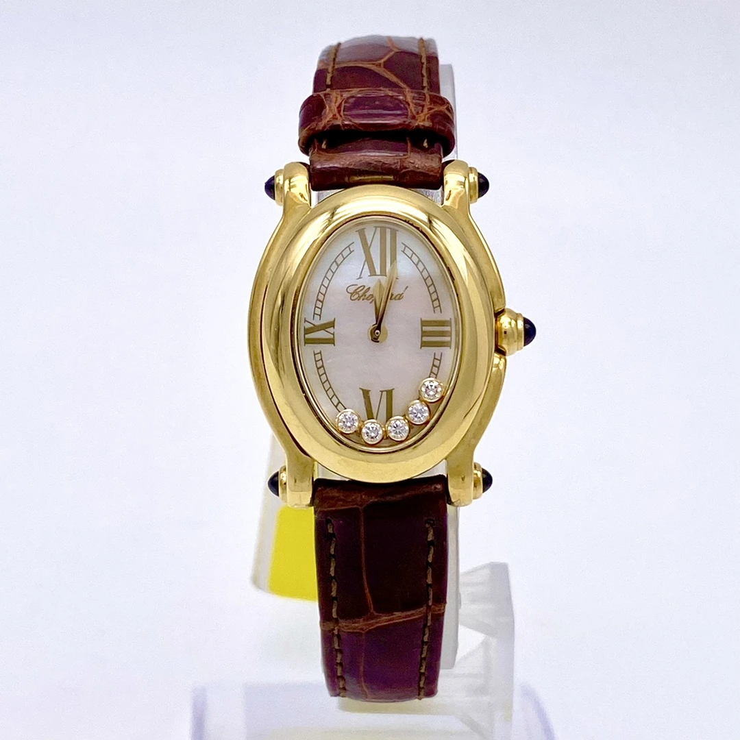 99新 Chopard/萧邦 快乐钻18K黄金贝母盘石英女表时尚轻奢气质