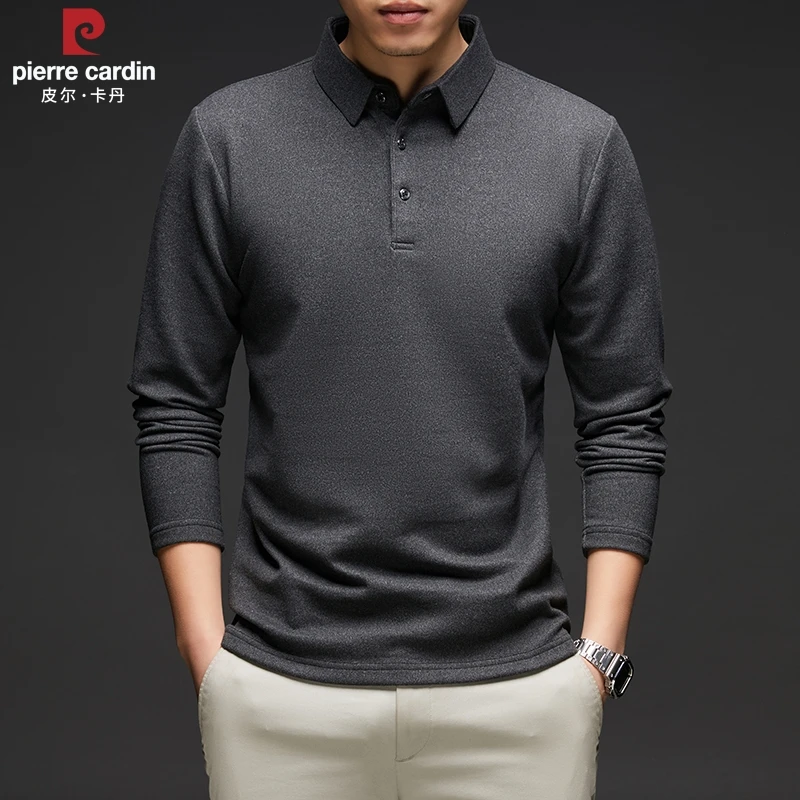皮尔卡丹春秋男装polo衫上衣男士翻领T恤长袖内搭打底衫磨毛体恤