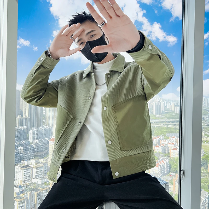 高级感翻领夹克男士春秋季2023新款工装外套男装潮牌痞帅炸街上衣