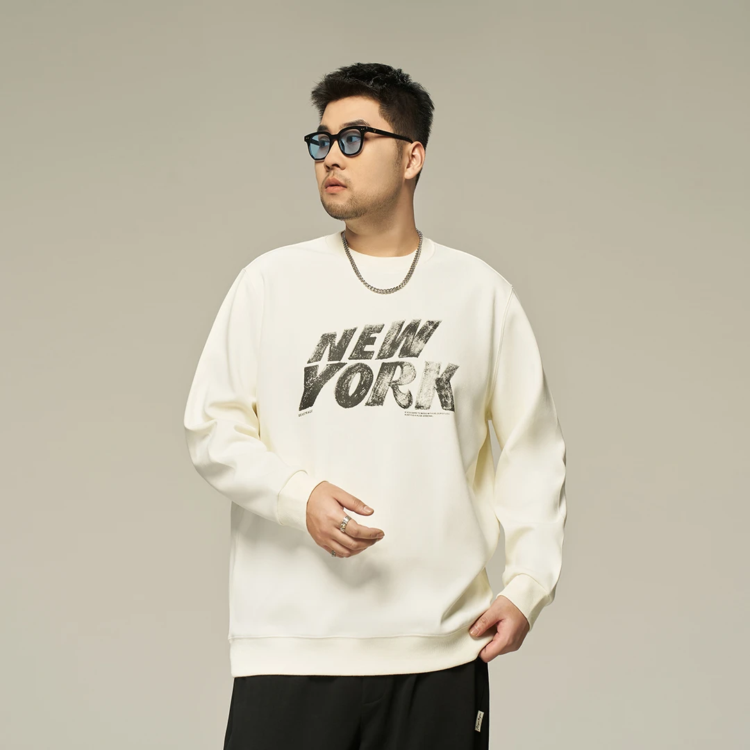 【遮肉显瘦】森老板200斤以上大码男装秋季美式做旧圆领卫衣男款