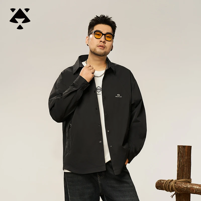 【双层夹克】森老板大码男装春秋季加肥翻领休闲男外套简约宽松夹克
