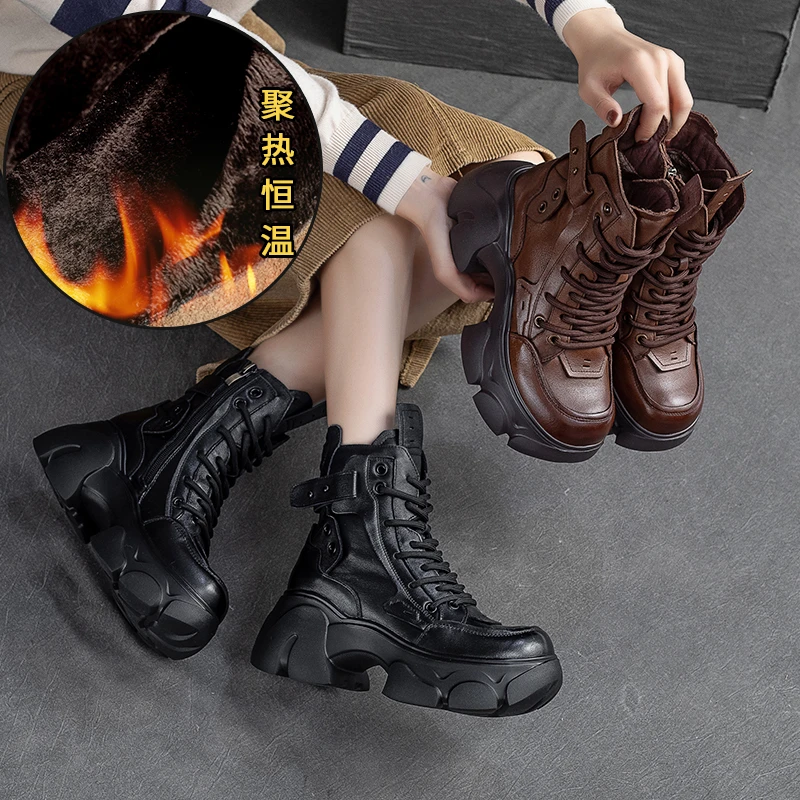 冬季新款厚底马丁靴保暖舒适女靴头层牛皮潮百搭加绒时尚鞋23106