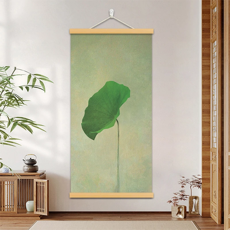 新中式荷花挂画书房背景墙走廊客厅装饰画茶室壁画卷轴挂布画禅意