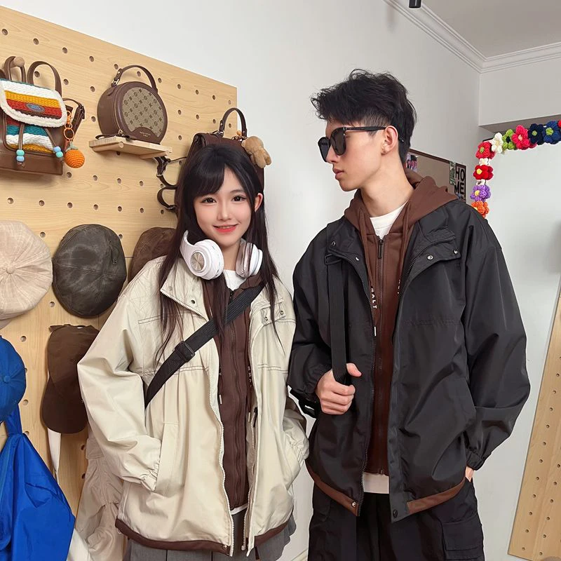 【现货直发】早秋穿搭假两件夹克外套休闲男女情侣款宽松百搭潮流