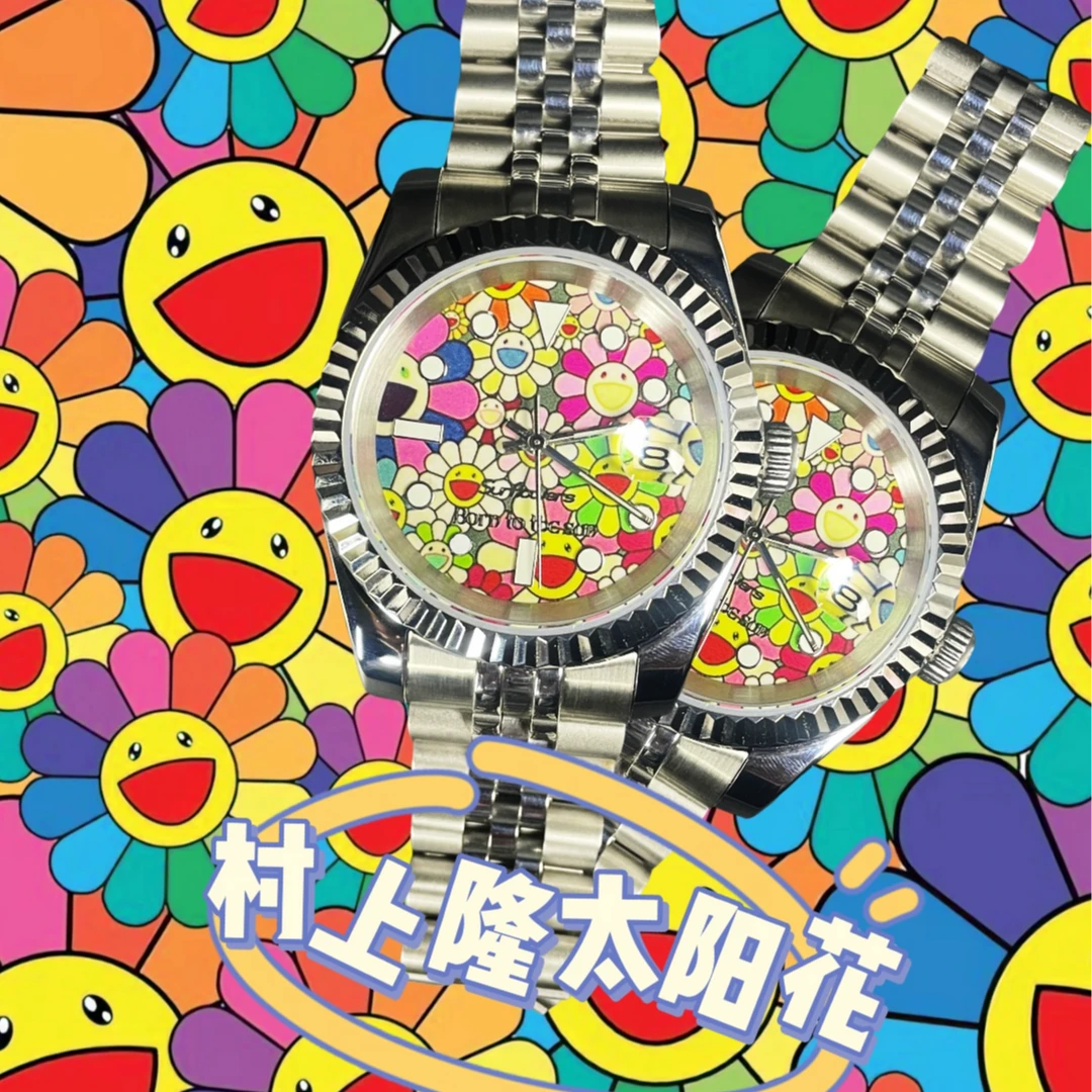 村上隆太阳花手表机械手表百米防水石英手表百搭表盘时尚霜金表身