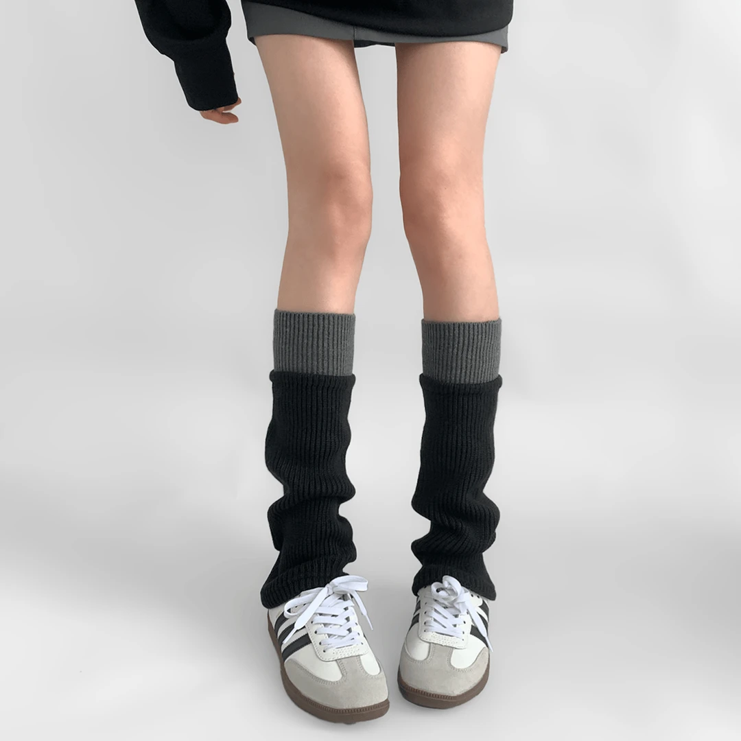夜间教习室撞色针织腿套秋冬学院风jk小腿袜子女个性拼接堆堆袜套