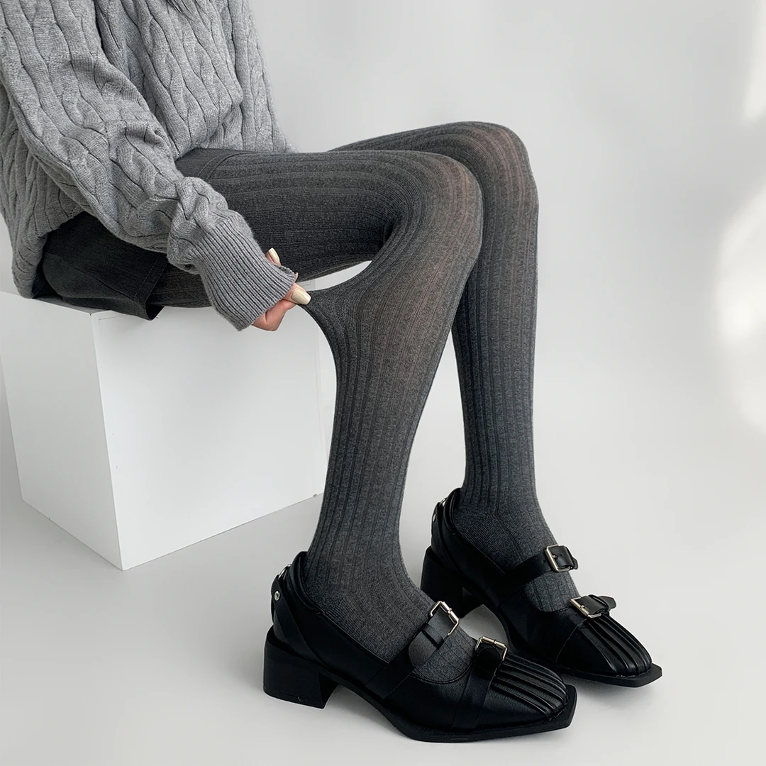 夜间教习室连裤袜秋冬jk灰色学院风显瘦外穿竖纹不掉档打底袜子女