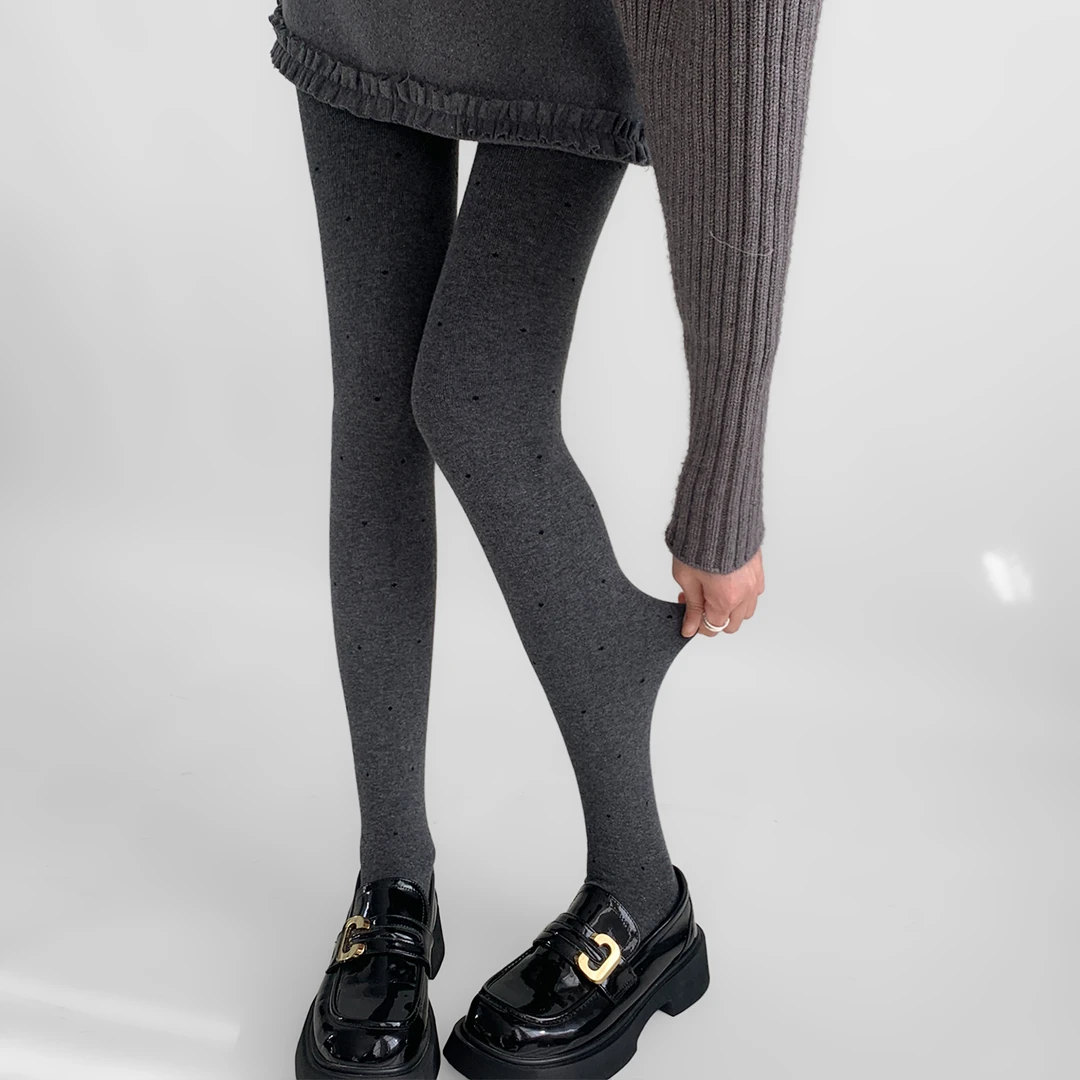 夜间教习室棉质加绒波点连裤袜