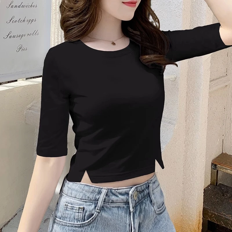 中袖上衣七分袖女高档打底上衣时髦上档次洋气内搭可外穿打底衫